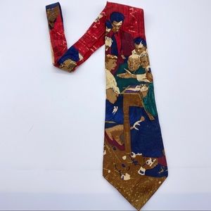Halston III Men’s Poker Game Scene Silk Tie